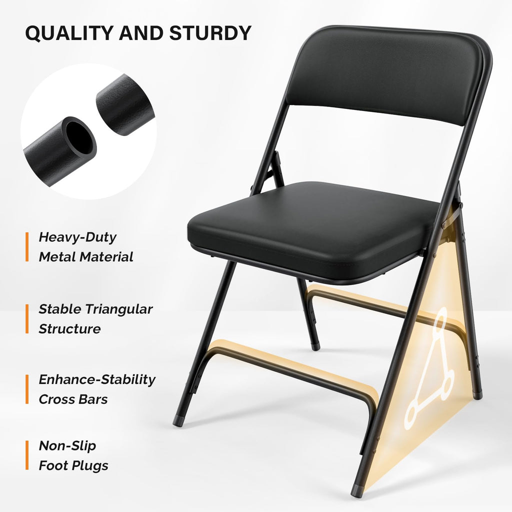 Padded Folding Chairs with Thick Seat Cushion, Portable, Durable & Extra Comfortable Foldable Chairs for Indoor &