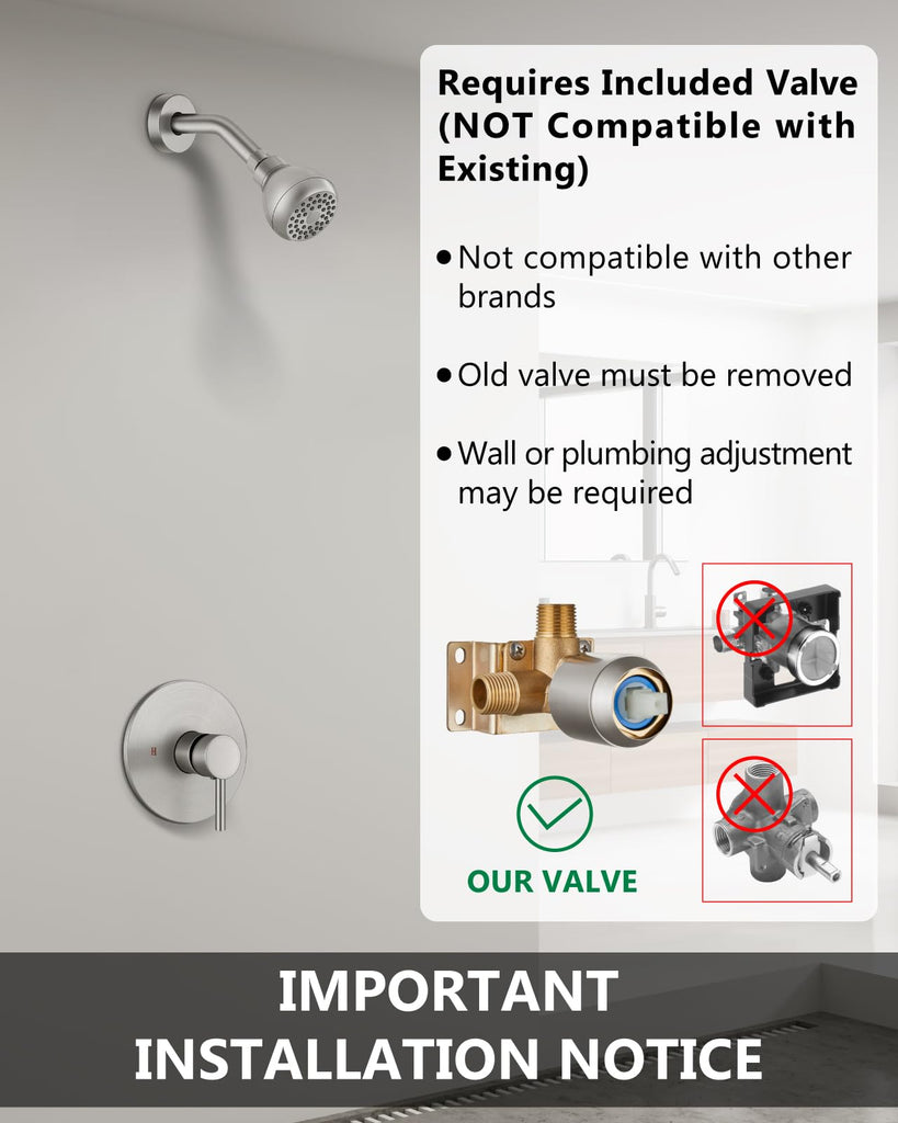 Shower Faucet Set with Rough-In Valve and Shower Head, Brushed Nickel