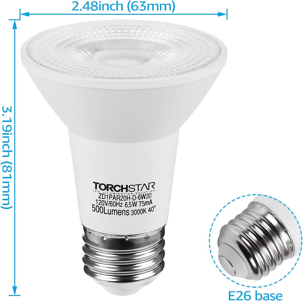 PAR20 LED Bulbs, Dimmable LED Spotlight Bulb, 3000K