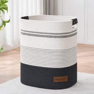 Laundry Hamper - Large Laundry Basket with Leather Handles, Decorative Storage Basket for Blankets - Clothes Hamper