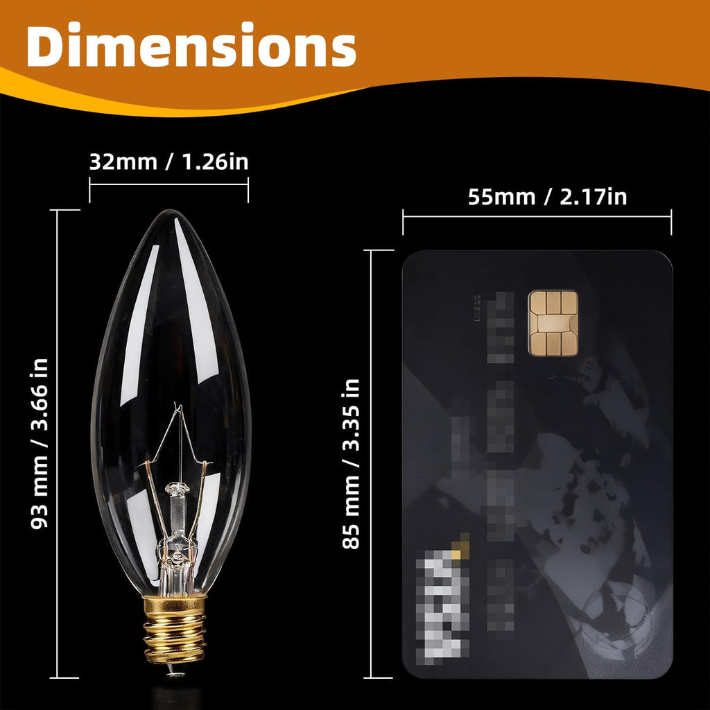 E12 Candelabra Light Bulbs 40W, Dimmable Warm White 2500K Chandelier Light Bulbs for Ceiling Fan or Pendants