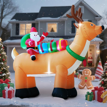 10FT Christmas Inflatables Reindeer and Santa Claus Outdoor Decorations, Christmas Blow Up Yard Decorations with