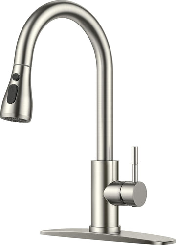 Kitchen Faucets with Pull Down Sprayer, Brushed Nickel High Arc Single Handle Stainless Steel Bar Sink Faucet with