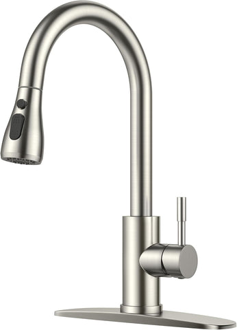 Kitchen Faucets with Pull Down Sprayer, Brushed Nickel High Arc Single Handle Stainless Steel Bar Sink Faucet with
