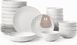 32-Piece Luxury Dinnerware Set,Complete Plates and Bowls Set for 8,Upscale Ceramic Dish Set for Hosting