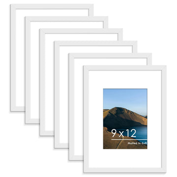 9x12 Picture Frame Set of 6, Wall or Tabletop Display, White