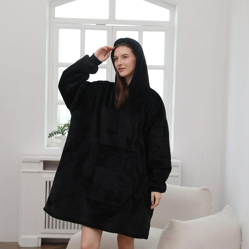 Wearable Blanket Hoodie, Oversized Sherpa Fleece Sweatshirt Blanket with Giant Hood Pocket and Sleeves for Adult