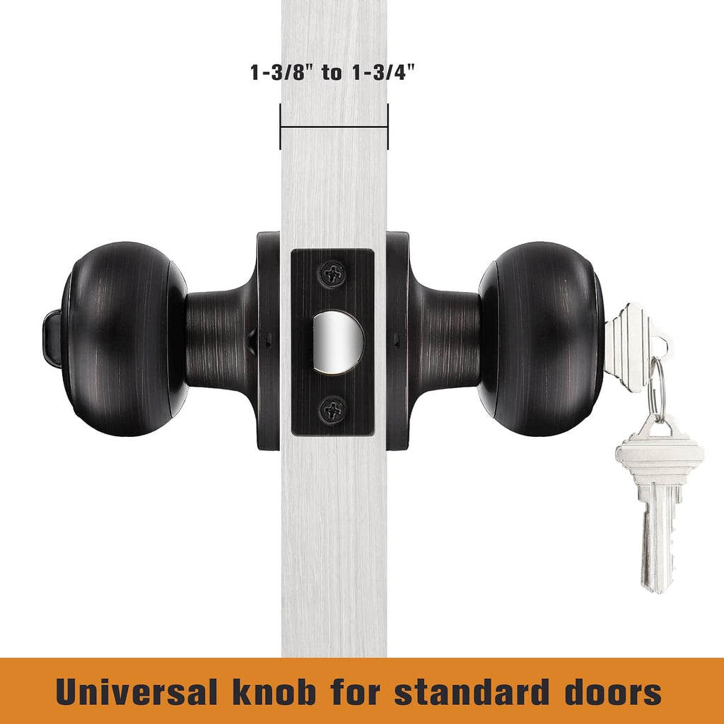 Colonial Keyed Entry Door Knob Oil Rubbed Bronze Entrance Door Lock, Single Cylinder Keyed Door Lock for Interior