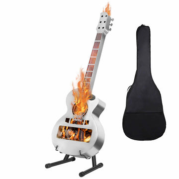 Portable Outdoor Fire Pit Brazier, Personalize Wood Burning Smokeless Fireplace Stainless Steel Guitar Style Firepit