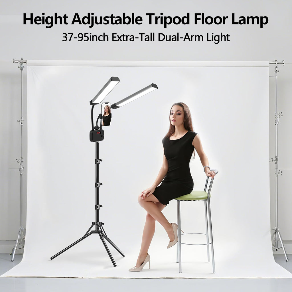 Selfie Light with 75'' Tripod Stand, Dimmable 3 Color LED Dual Arms Ring Light with Phone Holder & Carry Bag for Lash