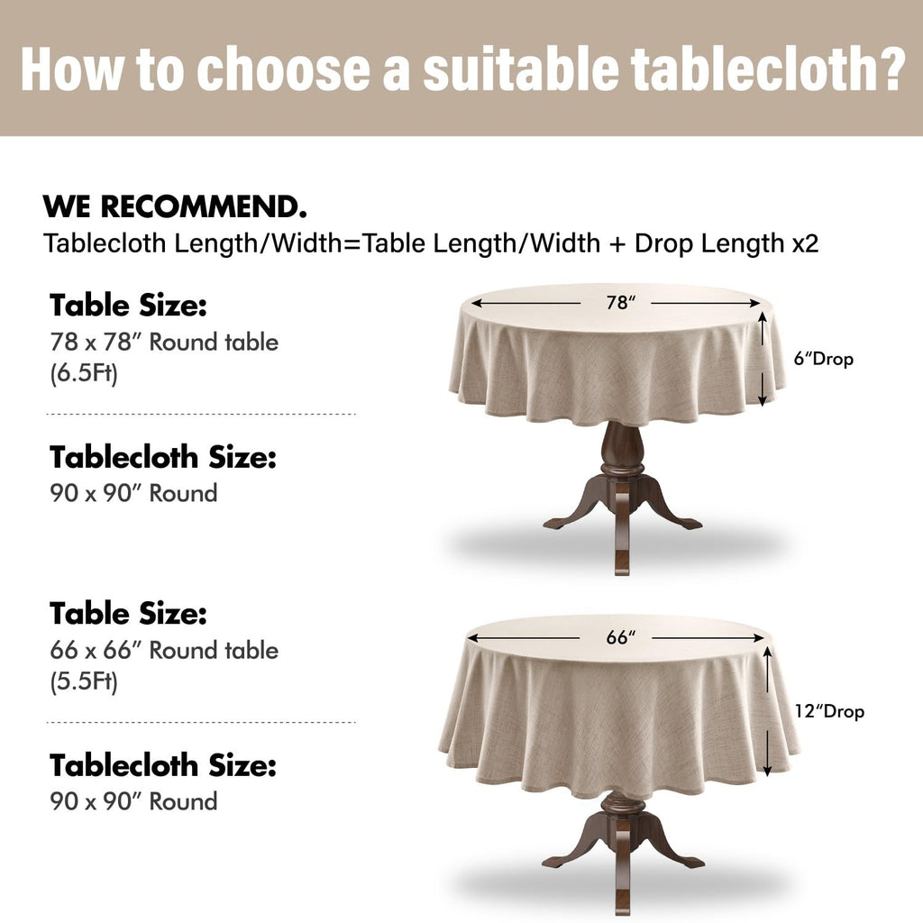 Linen Textured 90 Inch Round Tablecloth Ivory