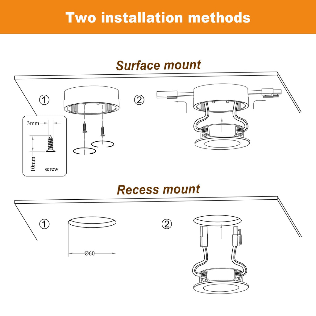 Wired LED Puck Lights (2.7Wx3) Plug-in Lighting Natural White (4000K), LED Cabinet Light Can Be Surface Mount or