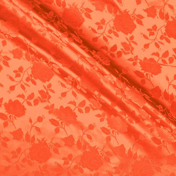 Satin Brocade Jacquard Fabric, 58 Inches Wide - Orange - Sold by The Yard