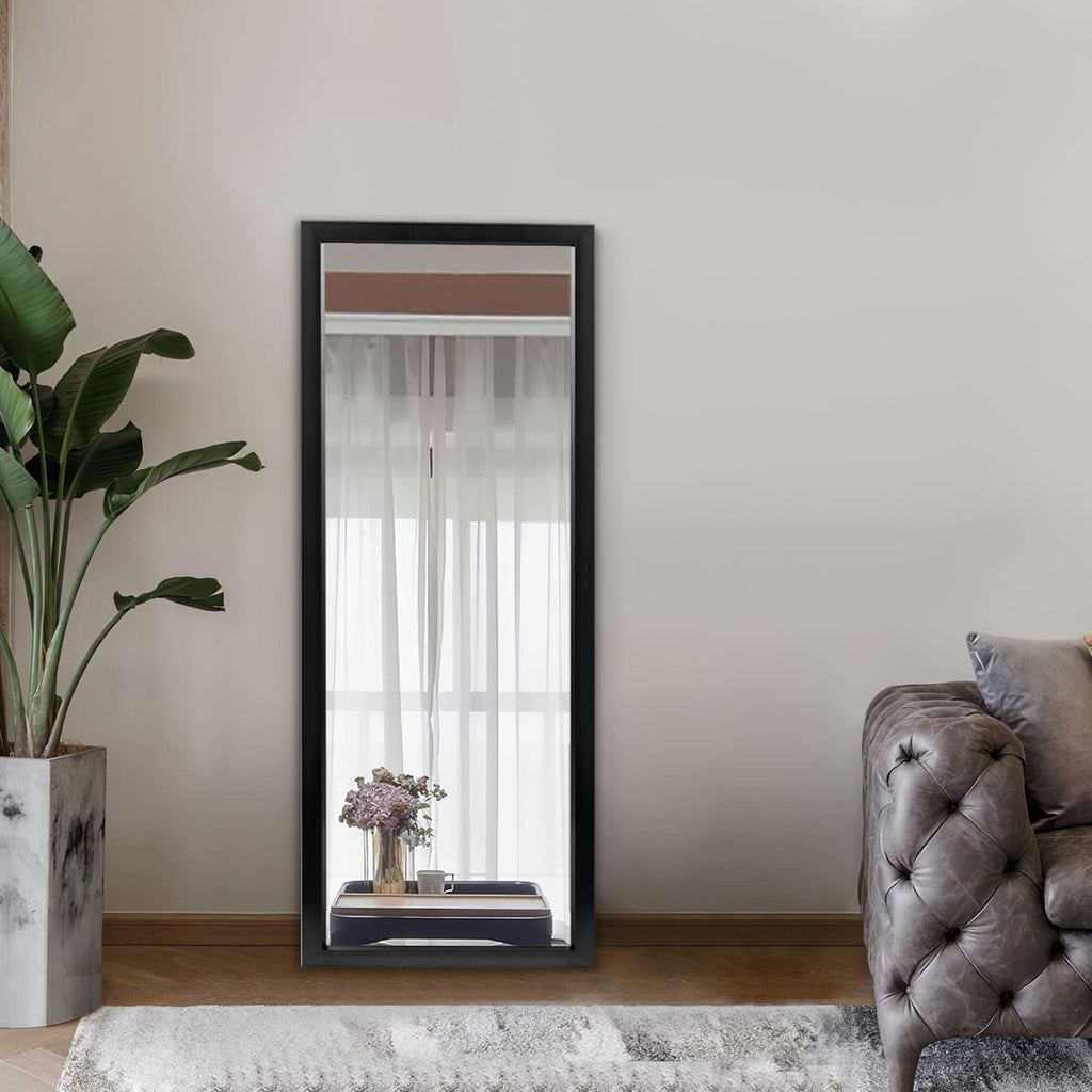 Over The Door Wall Mirror, 43" x 18", Black, Plastic Frame
