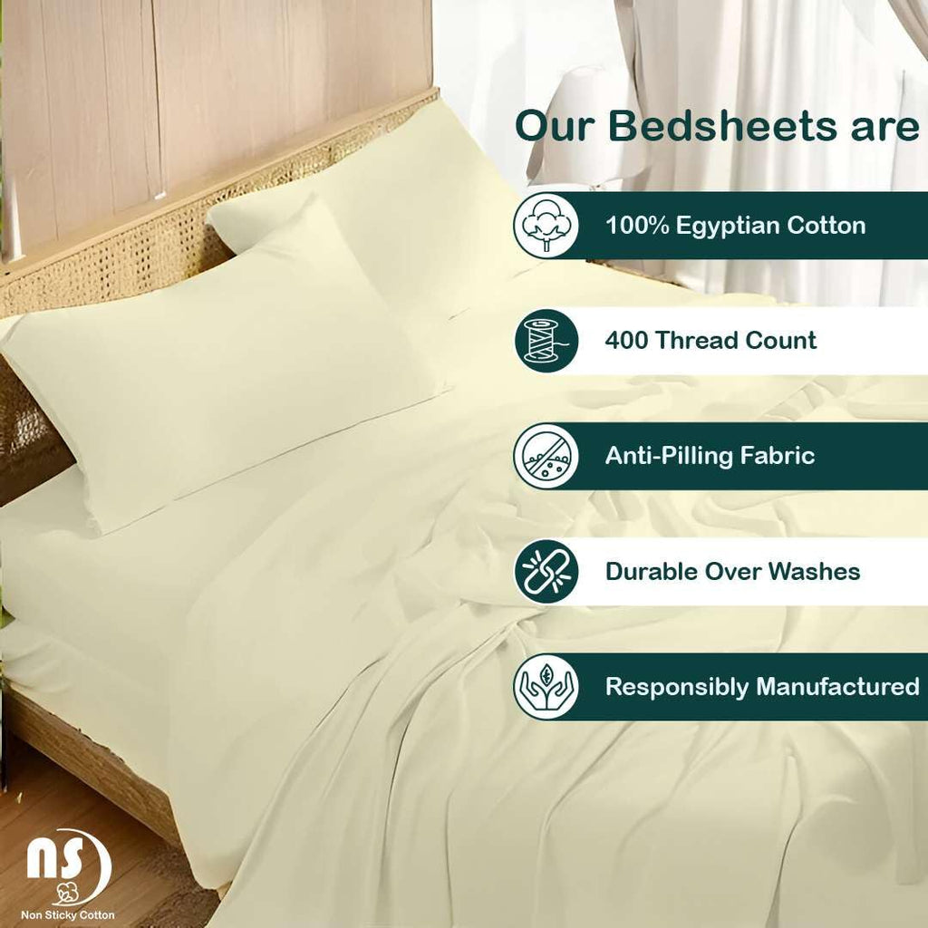Queen 4 Piece Sheet Set, 100% Egyptian Cotton, Soft Cooling Hotel Luxury Bedding Sheets, Deep Pocket Fits 35 cm