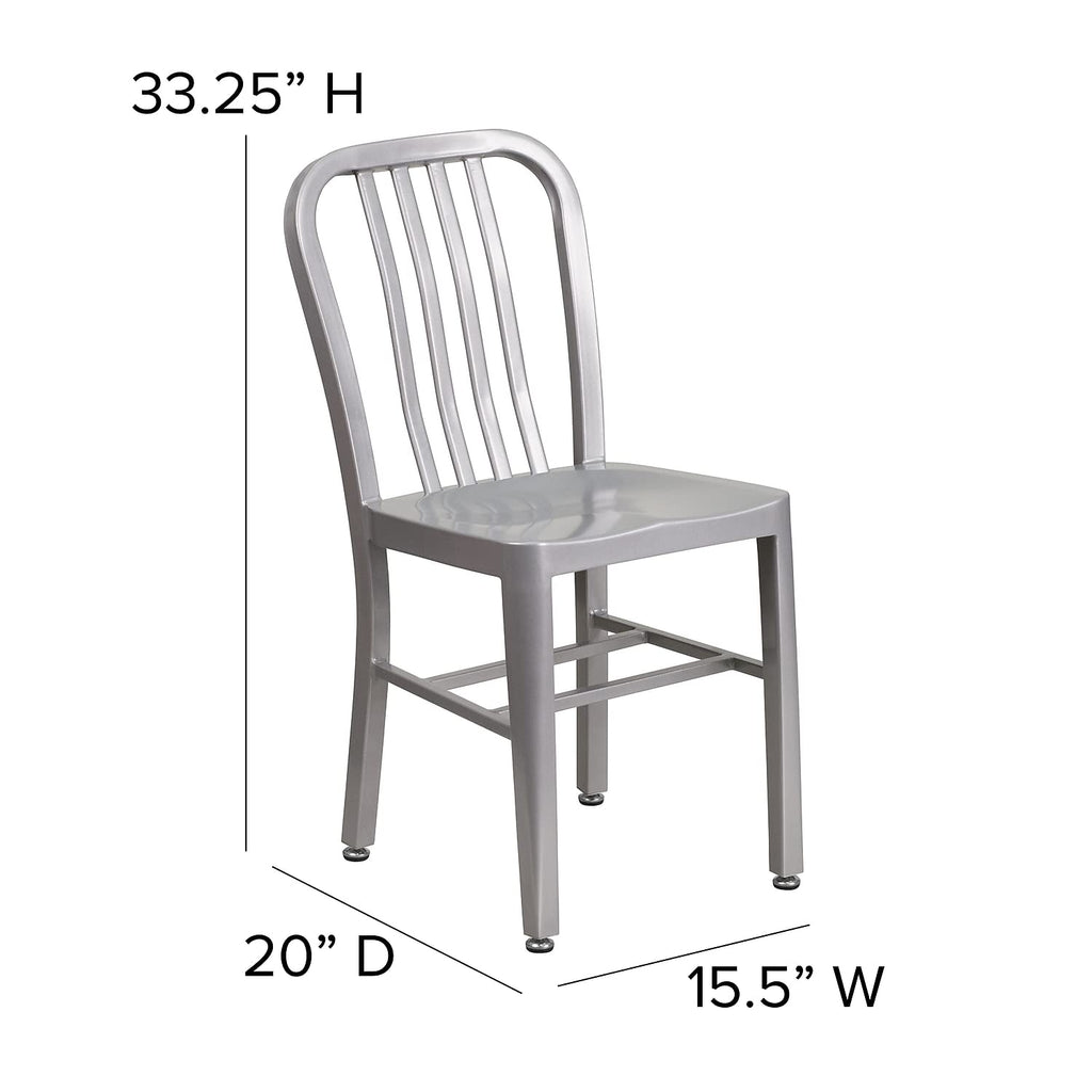 Gael Indoor/Outdoor Modern Metal Dining Chairs, Commercial-Grade Galvanized Steel Restaurant Chairs, Set of 2, Silver