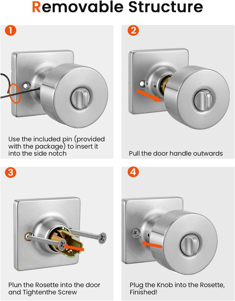 Brushed Nickel Closet Door Knobs, Brushed Nickel Door Knobs Interior No Lock, Passage Door Knobs for Closet Hallway 3