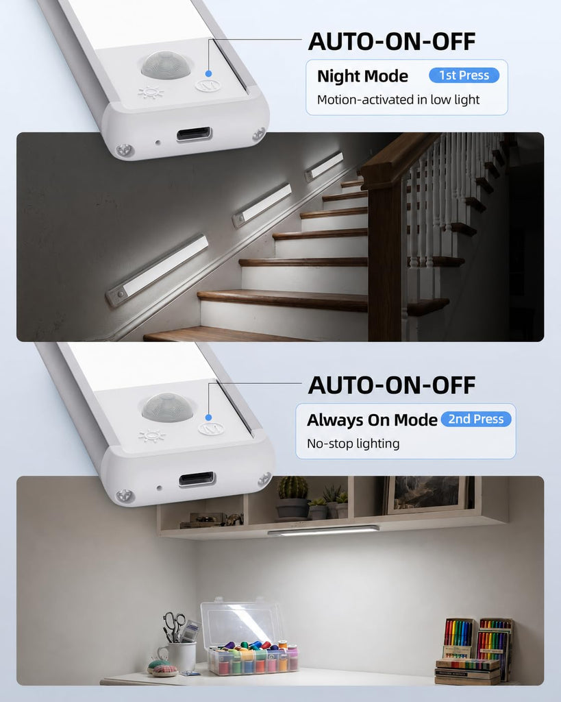 Under Cabinet Lighting, 12-inch Motion Sensor Light, 2400mAh Rechargeable, 3 Color Temperatures, Dimmable