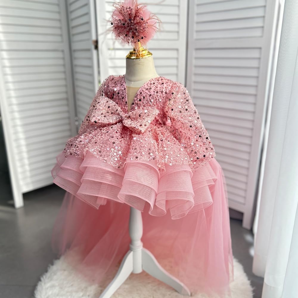 Baby Girl Pageant Dress Sequins Embroidered Lace Toddler Flower Dress