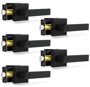 Privacy Door Levers, 5 Pack Matte Black Door Handles, Bed and Bath Door Locksets Heavy Duty Keyless Interior Handles