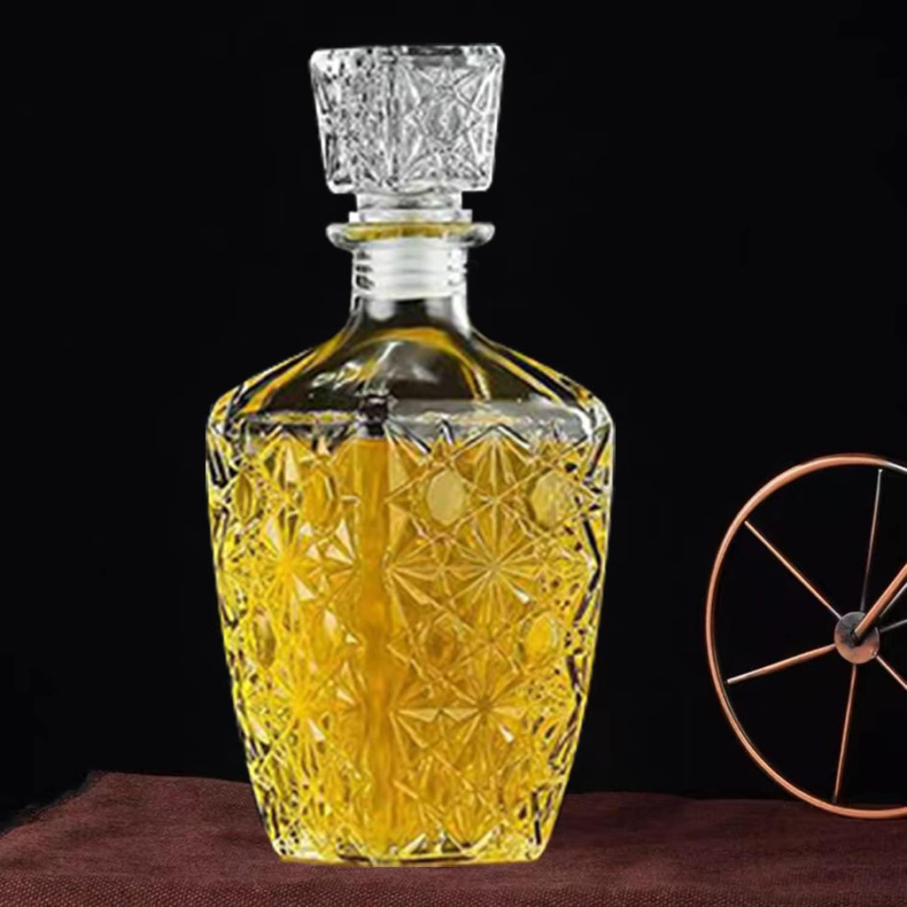 Glasses Decanter,26 oz Diamond Pattern Wine Bottle with Lid,Delicate Decanter Set-for Tequila, Brandy, Scotch - Set of 3