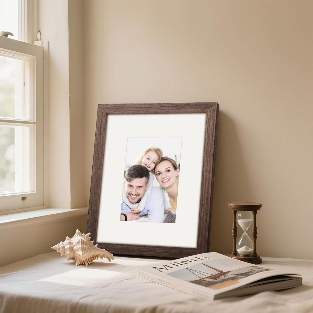 8x10 Picture Frames Solid Wood 6x8 Square Frame with Mat Oak 2 Pack