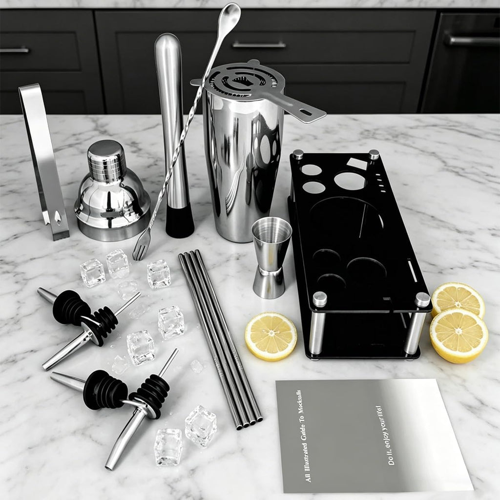 14-Piece Cocktail Shaker Set with Stand, Bartender Kit, 25oz Shakers, Bar Set Cocktail Shaker Set, Jigger - Set of 14