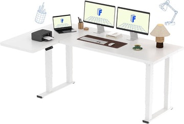 4-Leg L-Shaped Standing Desk, 71 x 43 Inches, White | Electric Height Adjustable, 220lb Load Capacity, Reversible L/R