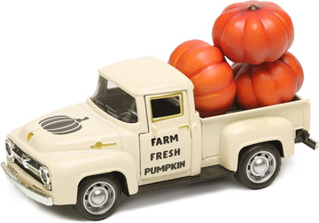 Fall Pumpkin Truck Decor Mini Metal Farm Truck with 3 Pumpkins