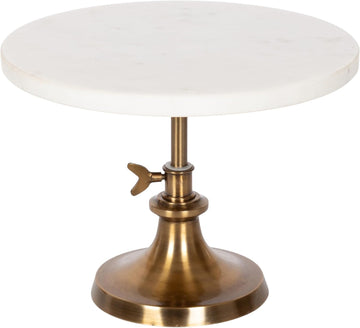 Engles Modern Adjustable-Height Round Marble Cake Stand, 10 Inch Diameter, White and Antique Brass, Marble Pedestal