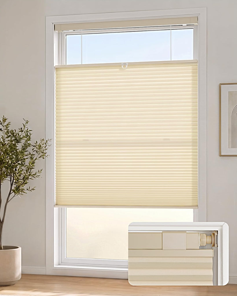 TDBU Cellular Shades, White | No Drill Cordless Top Down Bot - Beige X