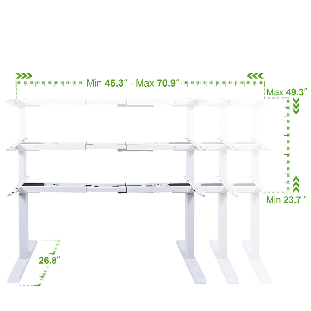 Dual Motor Standing Desk Frame 3 Tier Legs Sit Stand up Electric Height Adjustable Desk Base (White)