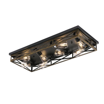 Rustic Flush Mount Ceiling Light Fixtures, 8-Light Kitchen Light Fixtures, 31" Industrial Metal Cage Ceiling Light