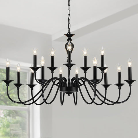 15 Light Black Farmhouse Chandeliers for Dining Room Light Fixtures Over Table, Vintage Candle Large Chandelier for Living Room Foyer Staircase Restaurant Showroom Villa A109-B0DFM6BPLQ