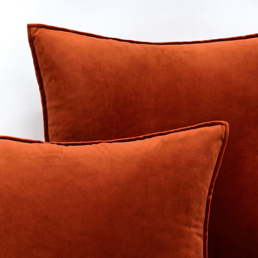 Fall Decorative Burnt Orange Velvet Lumbar Throw Pillow Covers 12x20