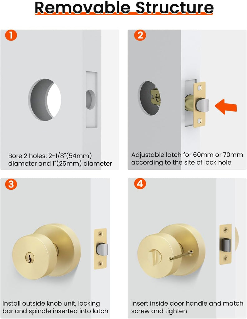 Exterior Gold Door Knob with Lock and Key 1 Pack