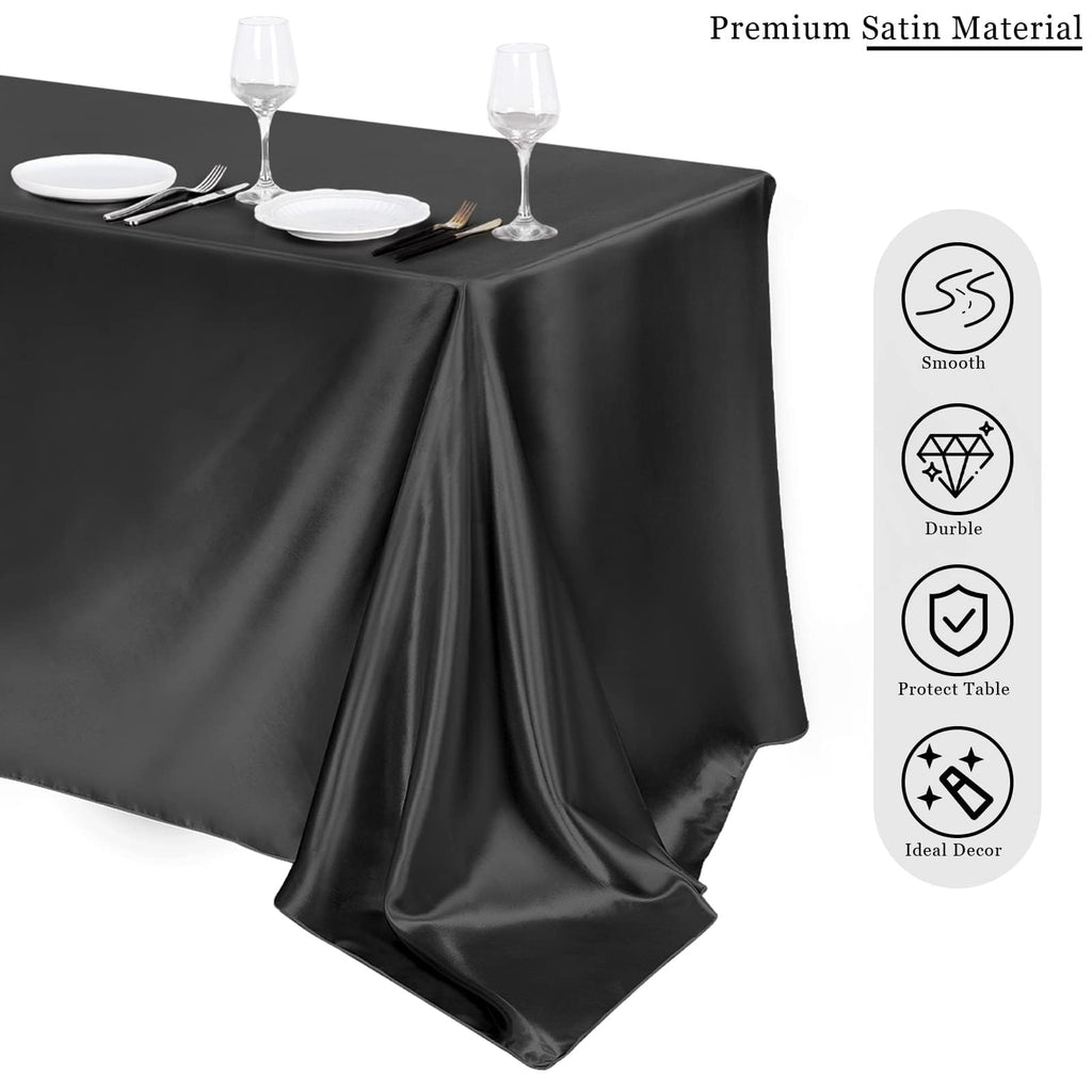 4 Pack Black Satin Tablecloth 102 x 58 Inch Overlay Table Cover