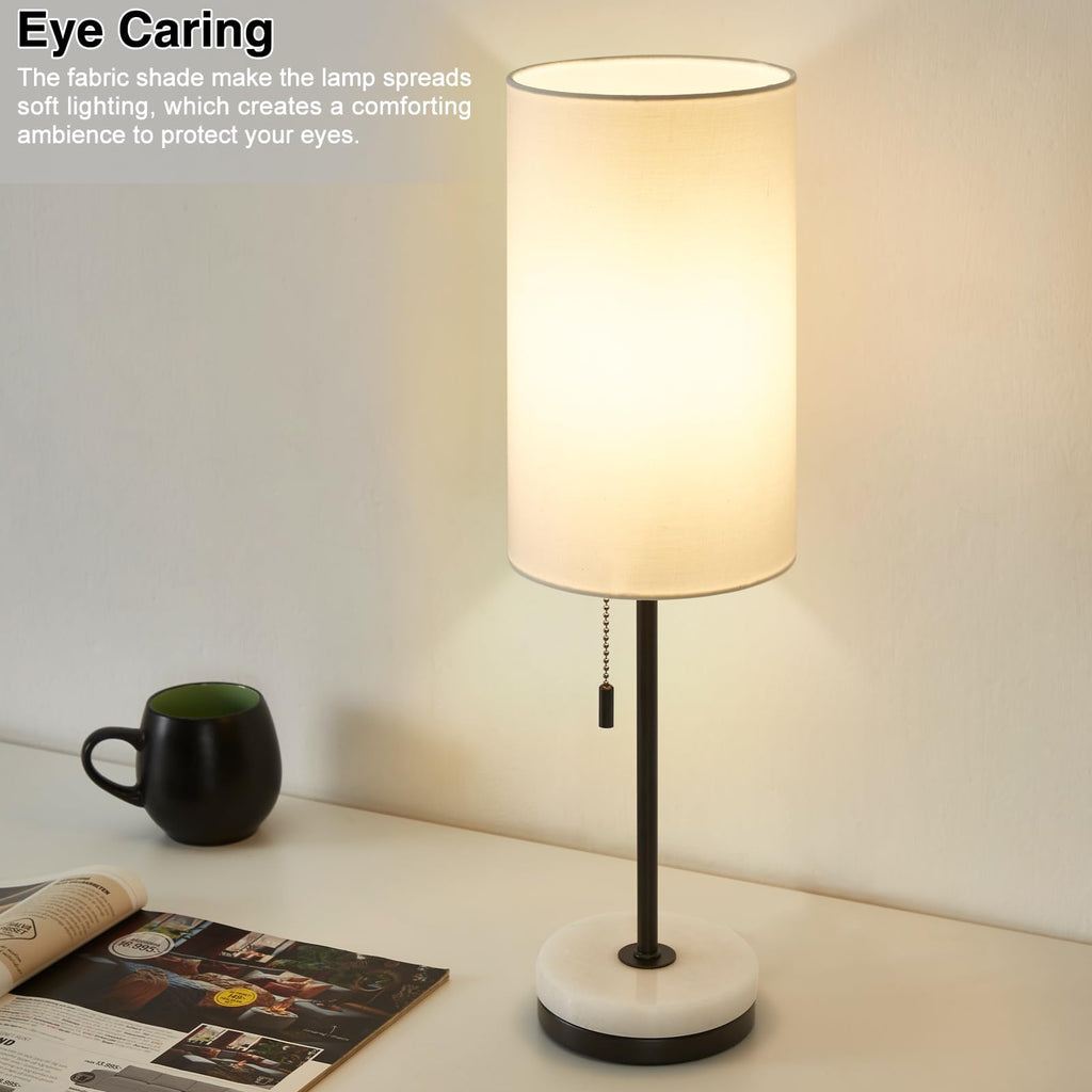 18" Table Lamp Set of 2, Nightstand Lamp with Marble Base