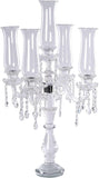 5 Arm Premium Crystal Glass Taper Candle Holder Candelabra with Chandelier Chains 32"