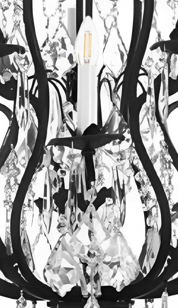 Black Wrought Iron & Crystal Chandelier Modern Farmhouse Chandelier for Dining Room Chandelier Light,Dining Room Light Fixture - 6 Lights 20" x 19" A109-B0F3SX3W61