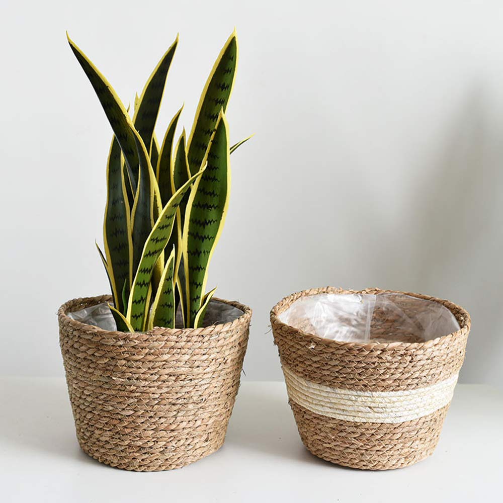 Seagrass Planter Basket - Set of 3 Hand Woven Basket Indoor Outdoor Storage Flower Pot Cover Containers with