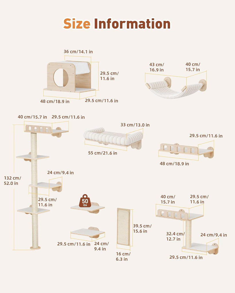9-in-1 Cat Wall Shelves for Large Cats, Large Cat Bed & Hammock
