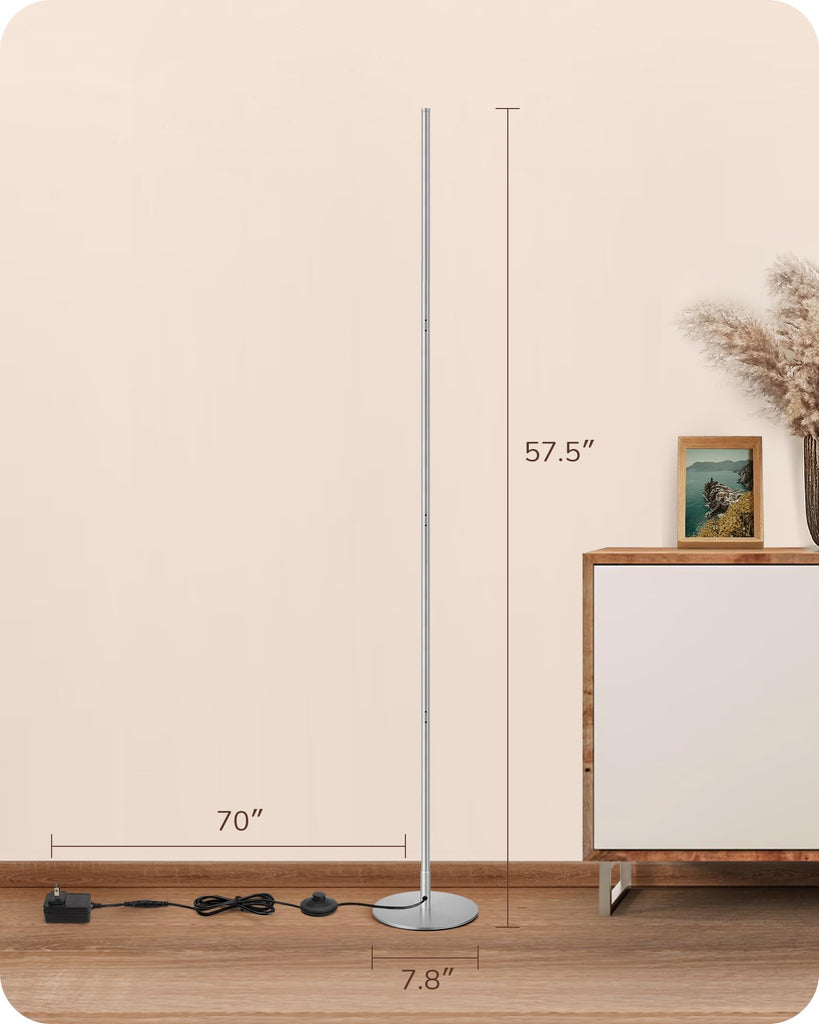 59.84" LED Corner Floor Lamp, 3000K & Stepless Dimmable, Silver
