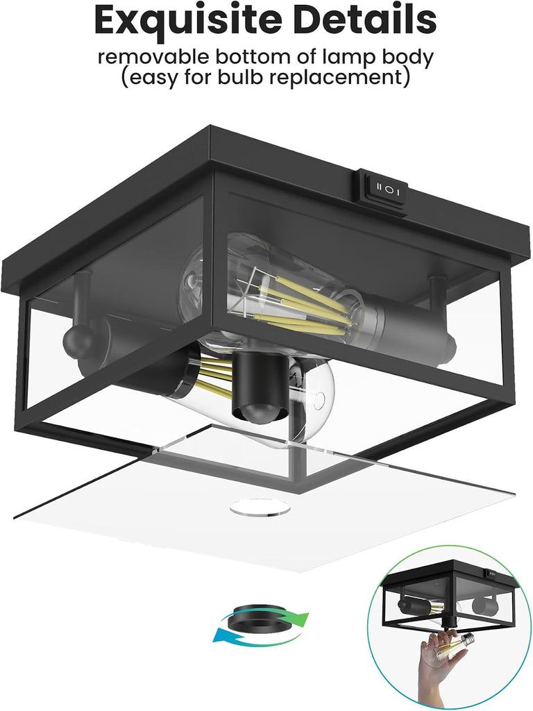 Outdoor Ceiling Light with Motion Sensor, Flush Mount Porch Light, Exterior Light Fixture with Clear Glass