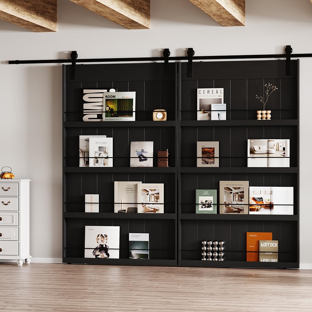 84" (42" x2) x 84" Sliding Barn Door, Shelf Style Barn Door with 13.96 Ft Hardware Kit, Made of Primed MDF, Need to
