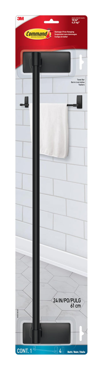 Bath Towel Bar, Matte Black, 1 Towel Ring, 2 Strips
