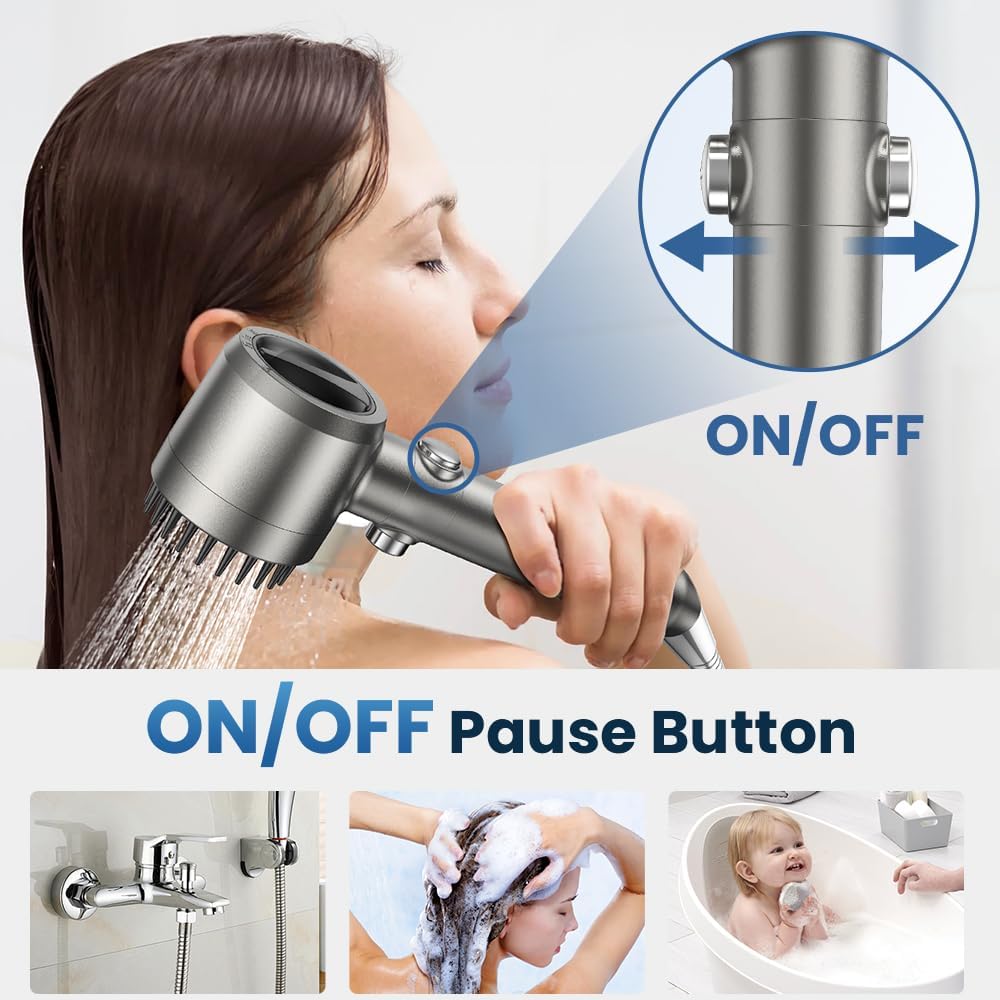 Filtered Shower Head with Handheld,High Pressure Shower Head 4 Spray Modes,ShowerHead with ON/OFF Switch for
