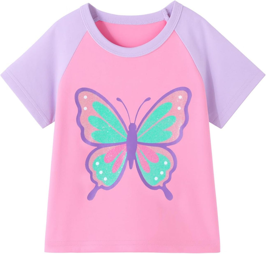Toddler Girls Graphic T Shirts 3 Pack 100% Cotton Cute Spring Summer Short Sleeve Tees Soft Breathable Tops