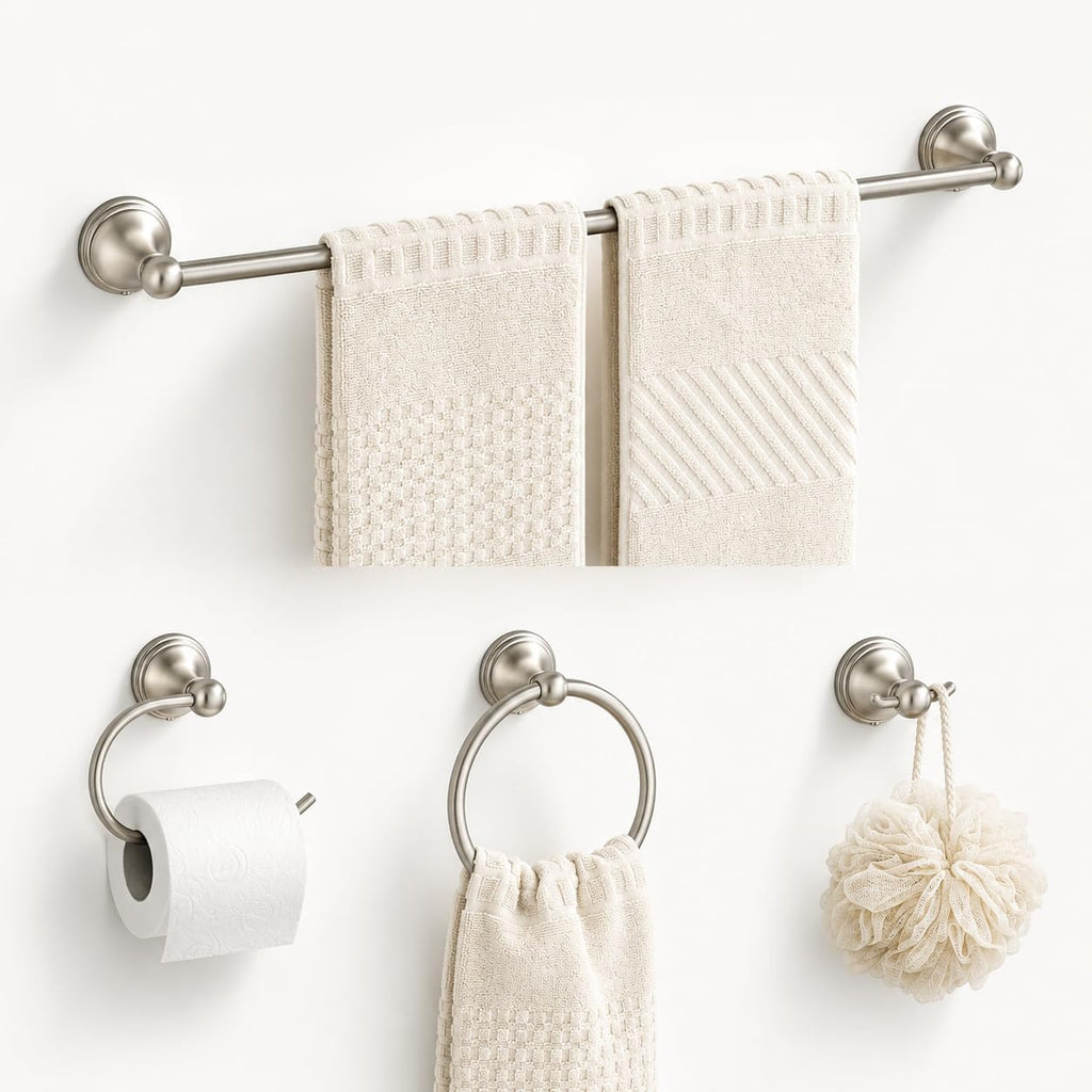 4-Piece Towel Bar Set, 24 Inch Towel Racks Wall Mounted in Brushed Nickel, SUS304 Stainless Steel Complete Bathroom