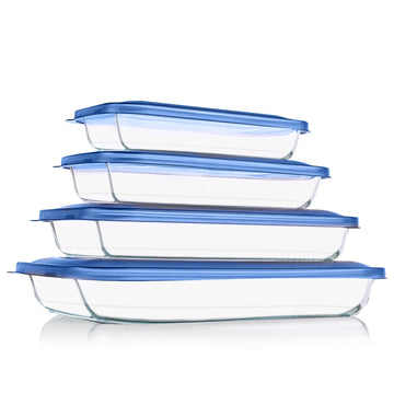 8 Pieces Glass Baking Dish with Lids, Blue